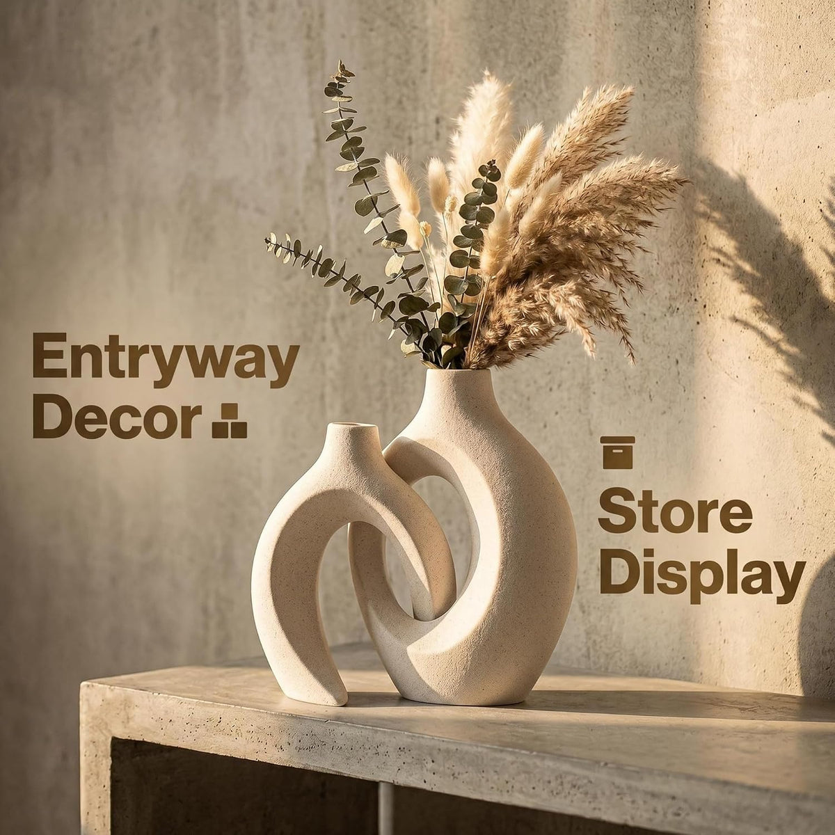 Liotww Snuggle Hollow Ceramic Vase 8.4" Hug Donut Decorative Vase Set of 2