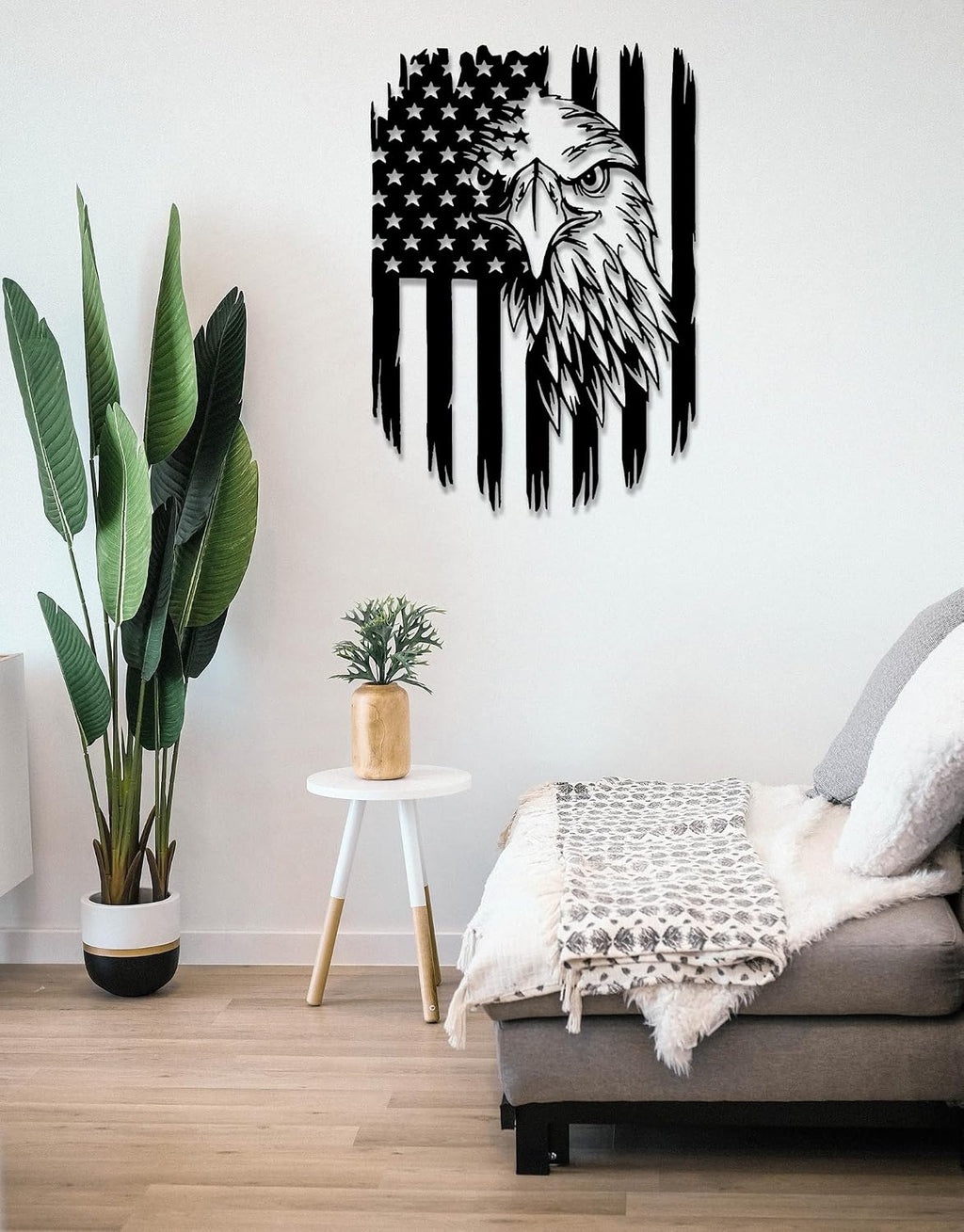 Benziso American Eagle Metal Wall Art Patriotic Decor American Flag Wall Decor Fourth of July Decorations for Home Office Living Room Indoor Outdoor (Black 11.2 x 16.6 In)