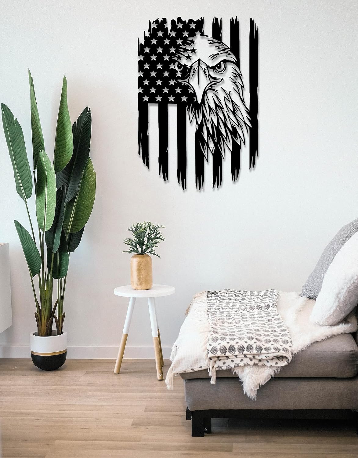 Benziso American Eagle Metal Wall Art Patriotic Decor American Flag Wall Decor Fourth of July Decorations for Home Office Living Room Indoor Outdoor (Black 11.2 x 16.6 In)