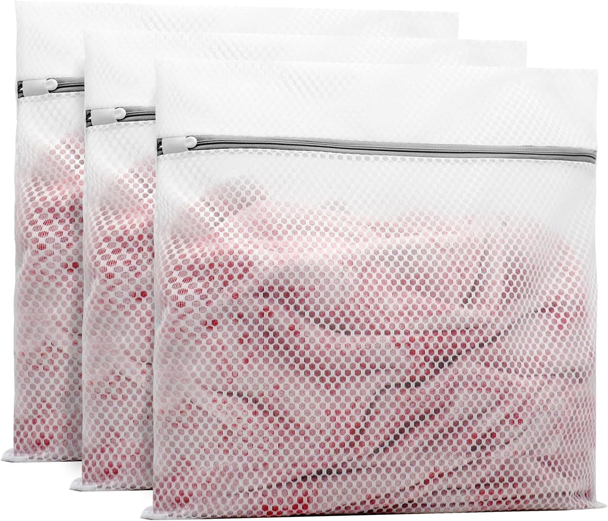 Muchfun 3Pcs Durable Honeycomb Mesh Laundry Bags for Delicates 24x24 Inches