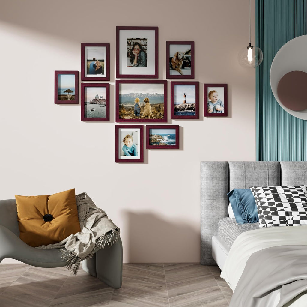 Vittanly 10 Pack Picture Frames Collage Wall Decor, Cherry Red