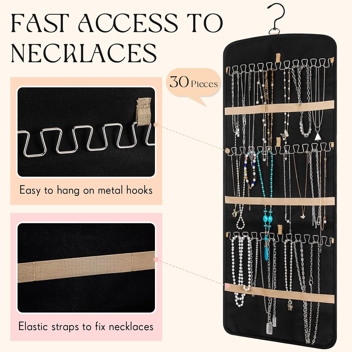 Pack Hanging Jewelry Organizer Necklace Hooks Black
