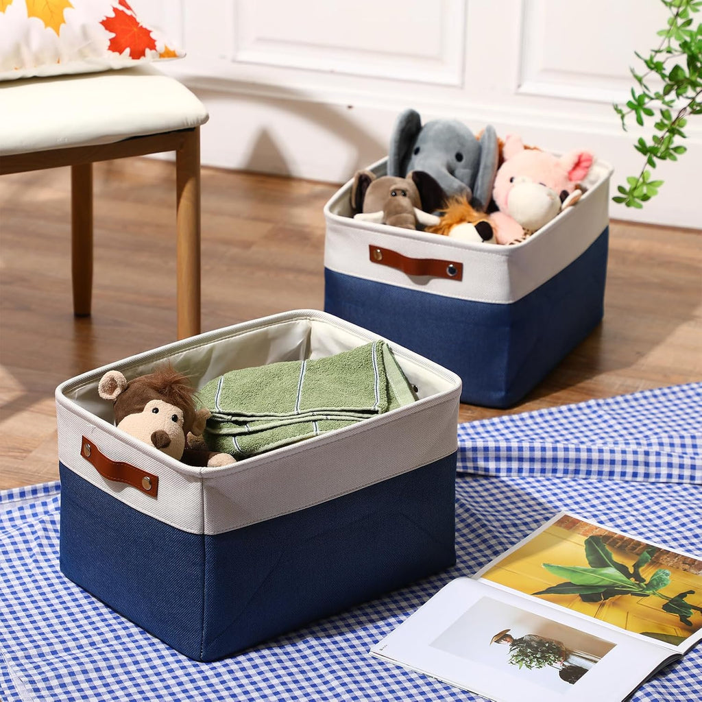 Uiifan 16 x 12 x 10 Inch 8 Pack Fabric Storage Baskets with Handles, Blue