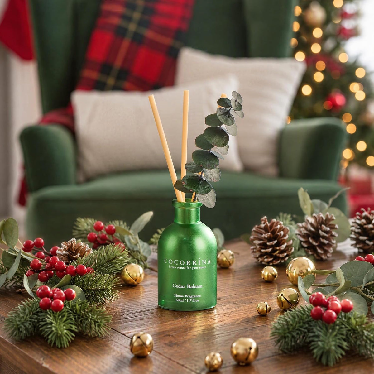 COCORRÍNA Christmas Reed Diffuser Set of 3 with Dried Eucalyptus