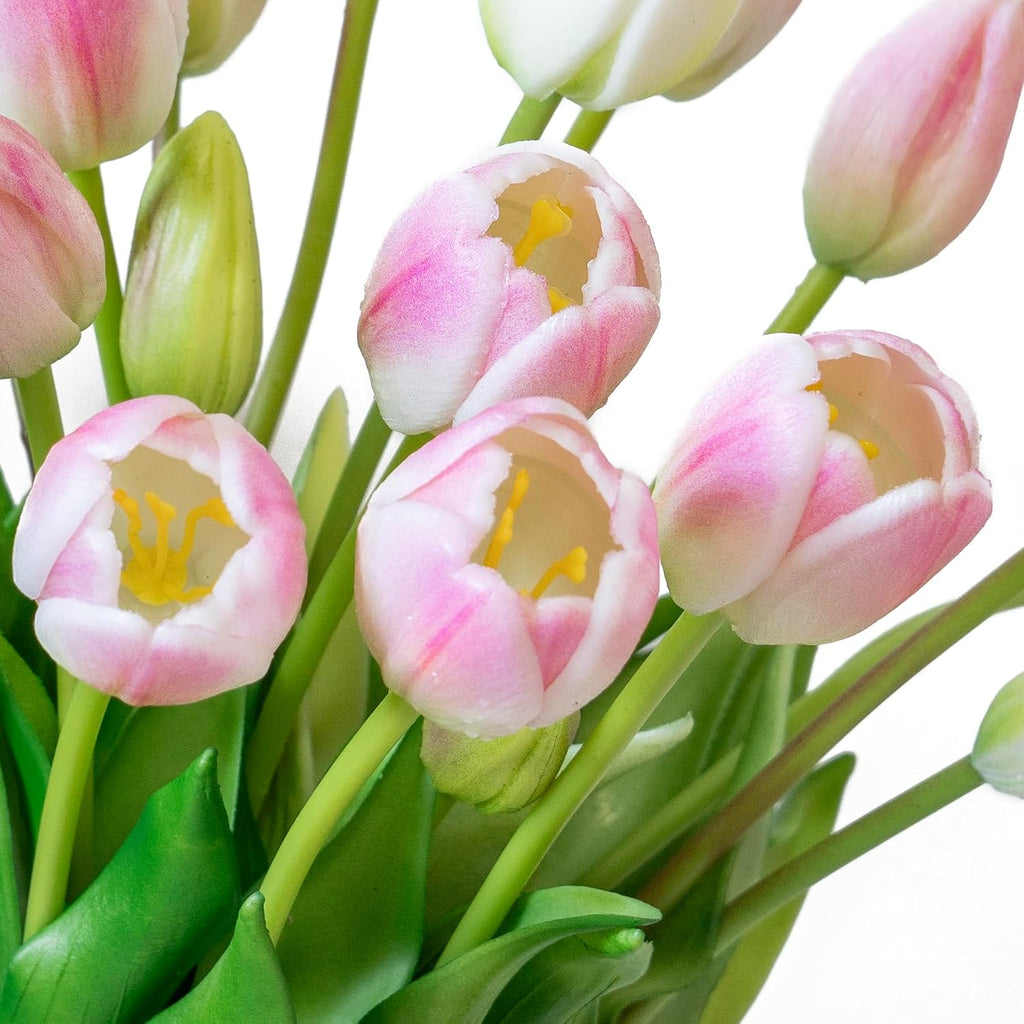 DUYONE 40pcs Artificial Tulips Flowers, Latex Bouquet,Fake Tulips for Office Wedding Party Home Kitchen Garden Decoration-B Peach Pink Set