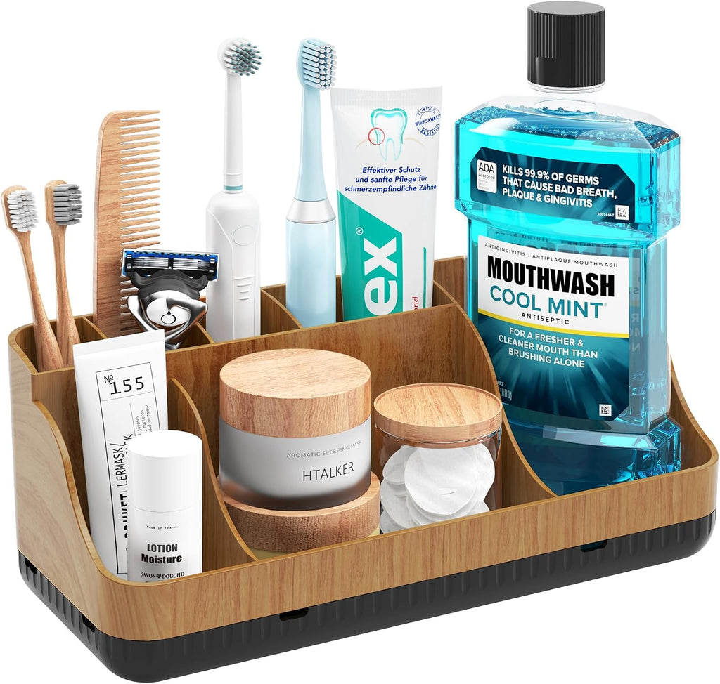 Bathroom Counter Organizer and Storage, 7 Slots Detachable Toothbrush Holders for Bathrooms, Anti-Slip Electric Toothbrush and Toothpaste Holder Countertop