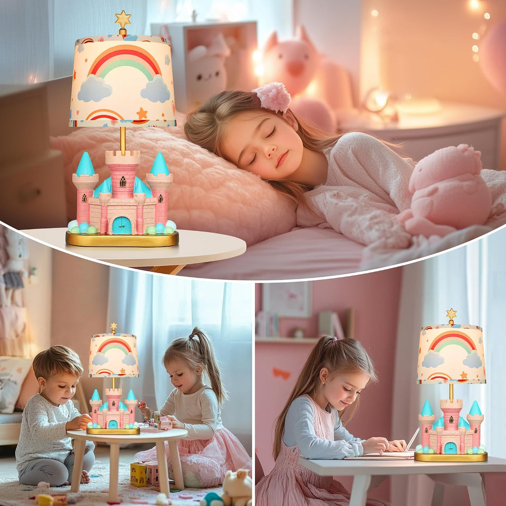 Hamucd Castle Bedside Table Lamp for Kid,Pink Princess Nursery Lamp for Girl Bedroom Nightstand Decor,Cute Desk Lamp for Study Room,1 LED Bulb Included