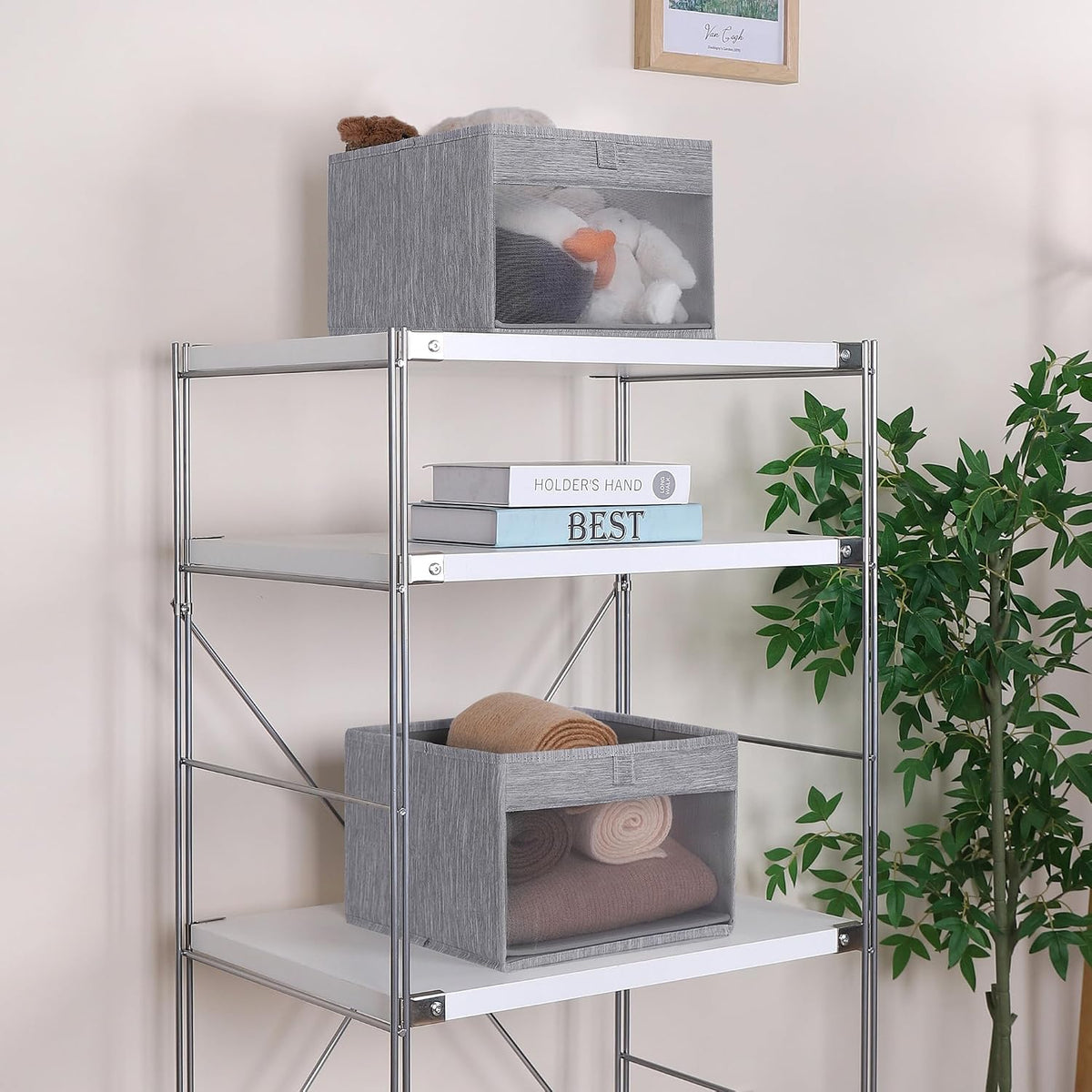 WUIKE Clear Window Storage for Dorm, Light Gray, Medium, 3-Pack
