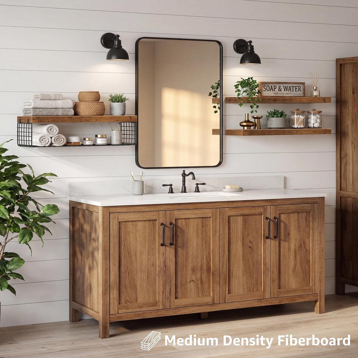 QEEIG Bathroom Shelves Over Toilet Wall Mounted (Brown, Set of 3, 31.5")