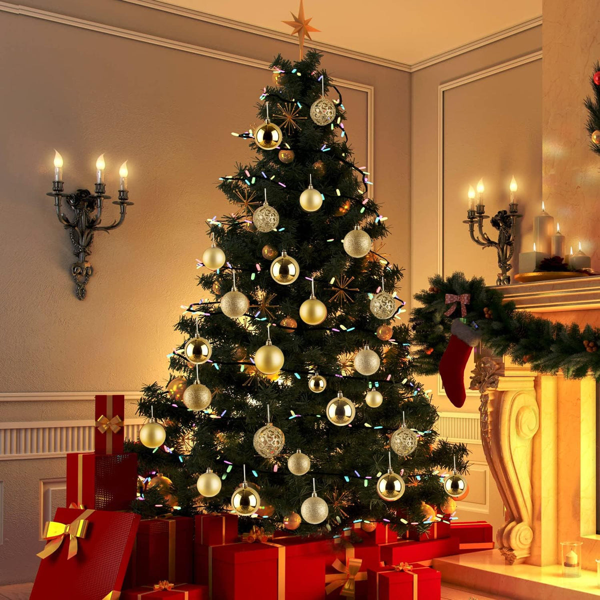 NJN 100pcs Christmas Ball Ornaments, Shatterproof Christmas Ornaments Set with Hand-held Gift Package for Xmas Tree (Gold)