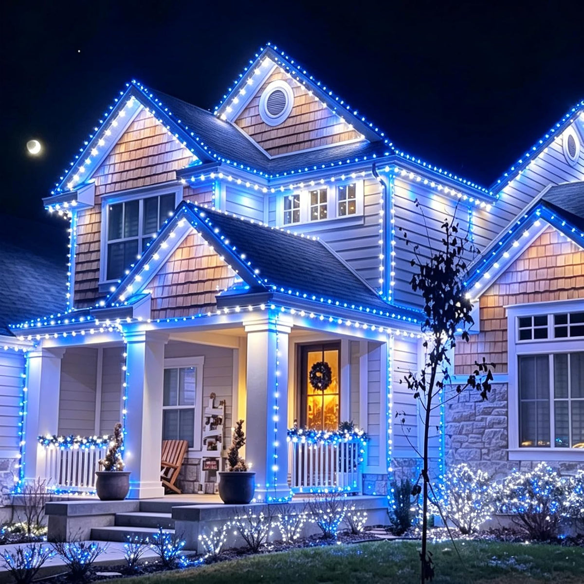 LAMPHOME Blue White Christmas String Lights, 25FT 50LED Commercial Extendable Mini Fairy Lights Plug in for Christmas Tree, Xmas Garland, Wedding, Halloween, Indoor Outdoor Patio Garden Home Decor