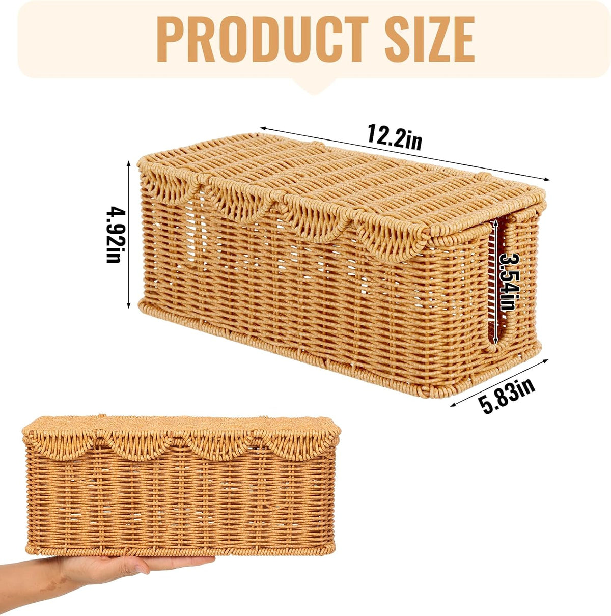 Scalloped Edge Handmade Cable Management Box, Elegant Plastic Rattan Cable Organizer, 2 Open Slots Sturdy Cord Hider Box, Under Desk Cord Organizer for Home TV Wires Computer Router USB Hub Strip (1)