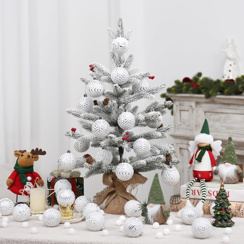 30PCS Silver/White Christmas Ball Ornaments Set for Xmas Tree Decorations