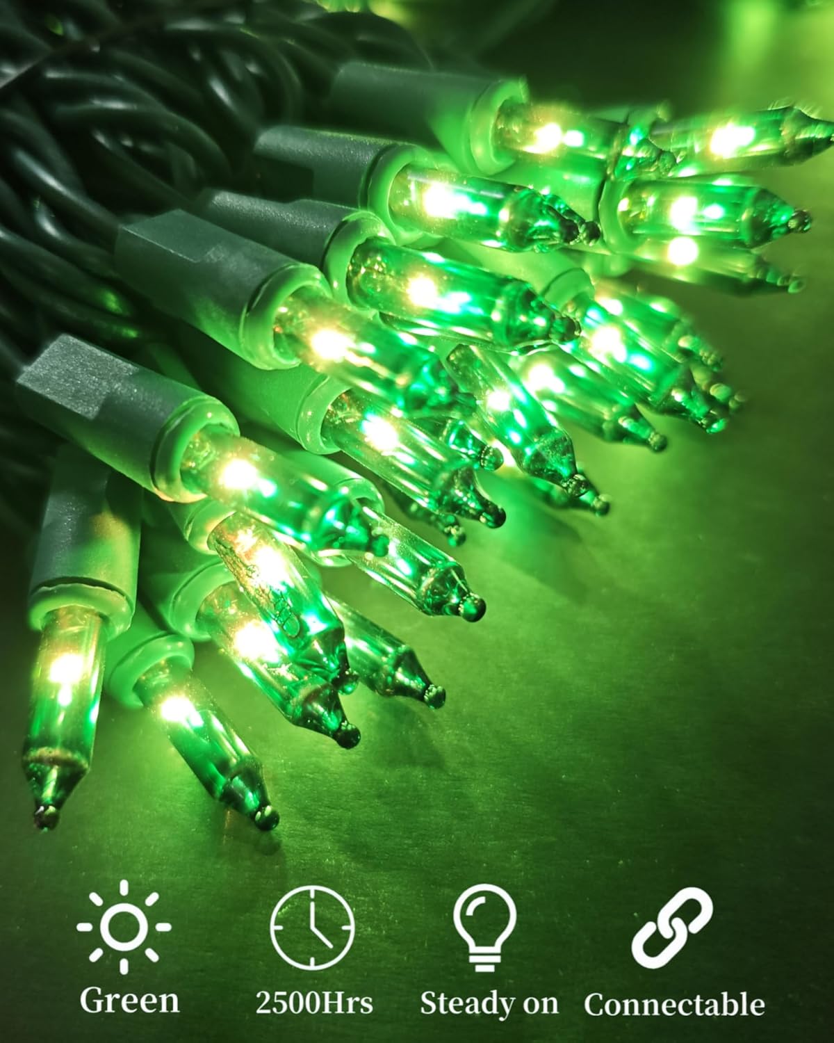 Christmas Lights 100 Count Incandescent String Light UL Certified Connectable 21feet Green Christmas Tree Lights for Indoor Outdoor Easter Wedding Halloween Christmas Decorations Green Wire