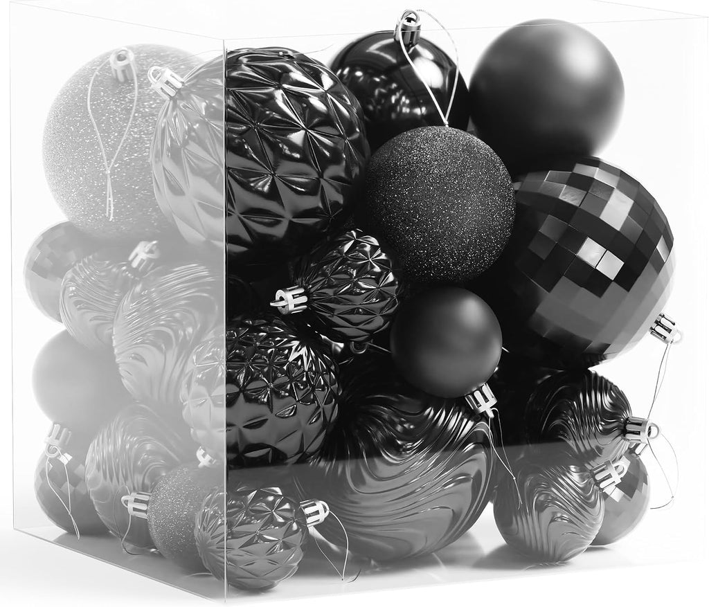 Annecy Christmas Tree Ornaments - 36 PCS Shatterproof Christmas Ball Ornaments Set for Holiday, Wreath & Party Decorations (Multi-Size, Black)