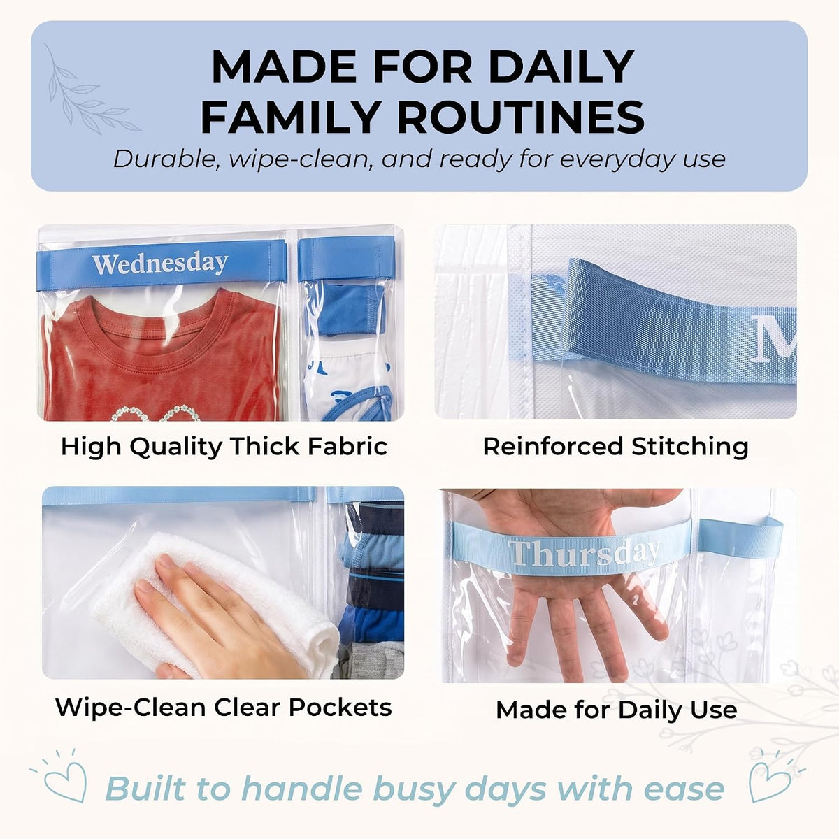 Over the Door Weekly Clothes Organizer for Kids, Days of the Week (Blue)