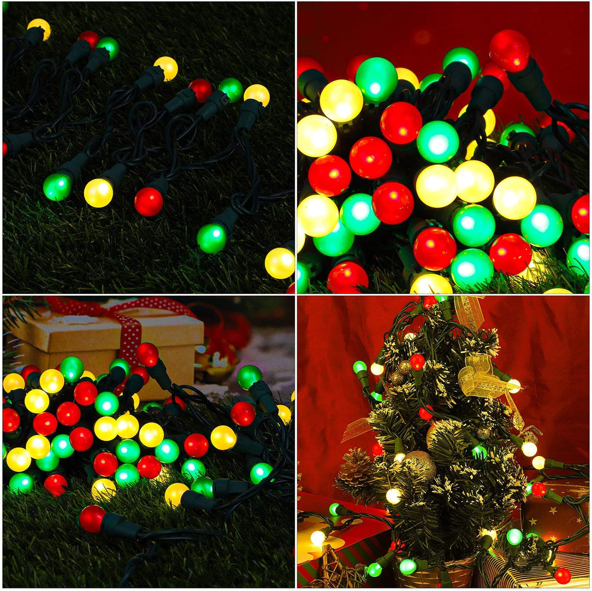 Ruisita Christmas Globe LED String Lights 19 FT 70 Red, Green, White Color LED String Lights, UL Certified String Lights for Outdoor and Indoor, Holiday, Fairy Garden, Patio, Christmas Decor