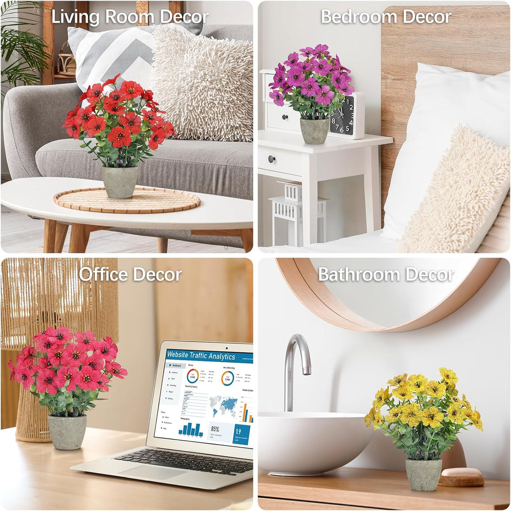 4 Pack Small Fake Plants Potted Artificial Plants Artificial Flowers Potted