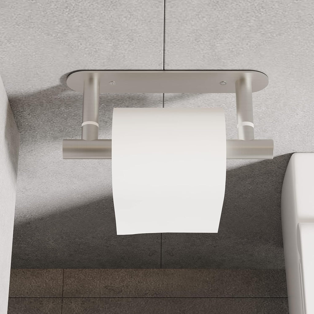 RUACQ Brushed Nickel Toilet Paper Holder Adhesive or Drill Wall Mount