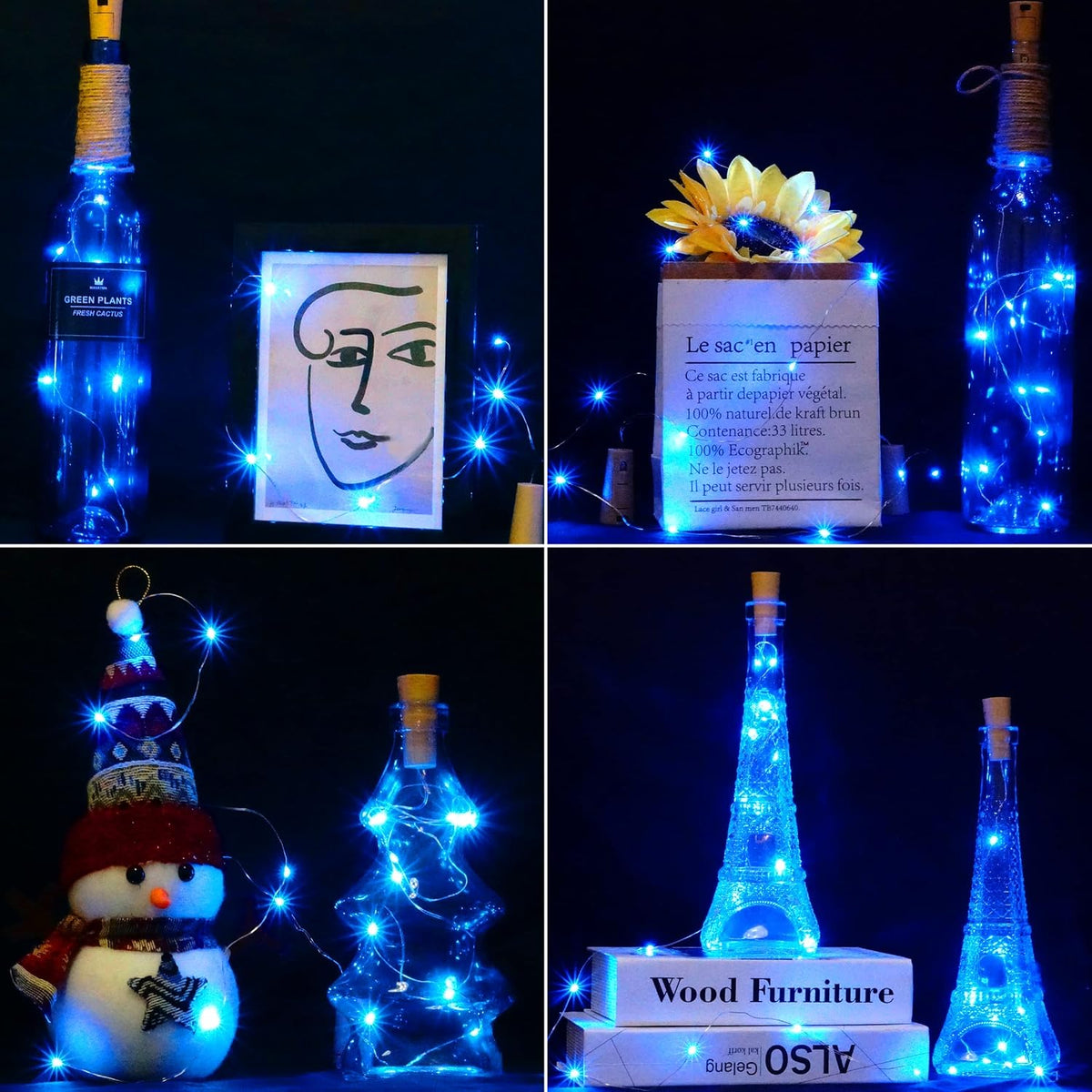 SmilingTown 12 Packs 20 LED Wine Bottle Lights with Cork - Silver Wire Fairy String Lights Battery Operated Cork Lights for Wine Liquor Bottle,Bedroom,Christmas,Birthday Party Decor(Blue)