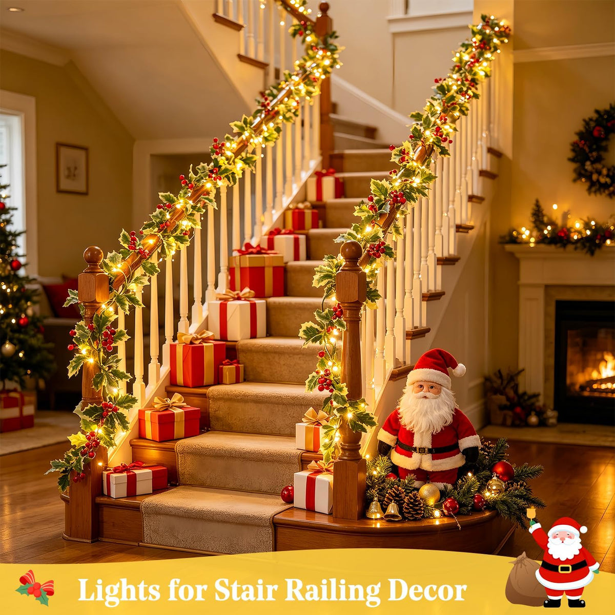 JMEXSUSS 48 LED Christmas Garland with Lights, Battery Operated, 15.75 FT