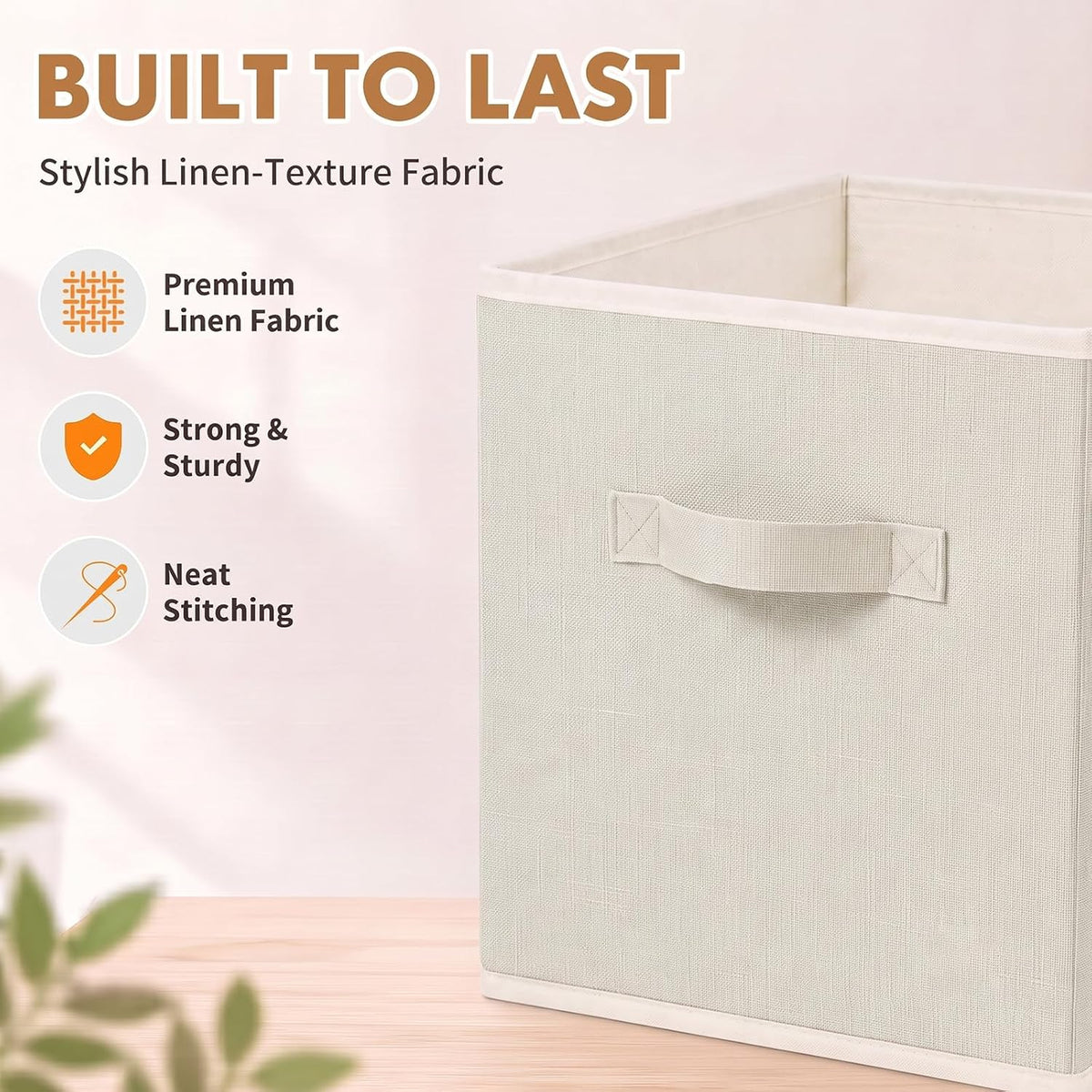 ShellKingdom Storage Bins, Foldable Linen Storage Cubes, 2 Pack (Beige)