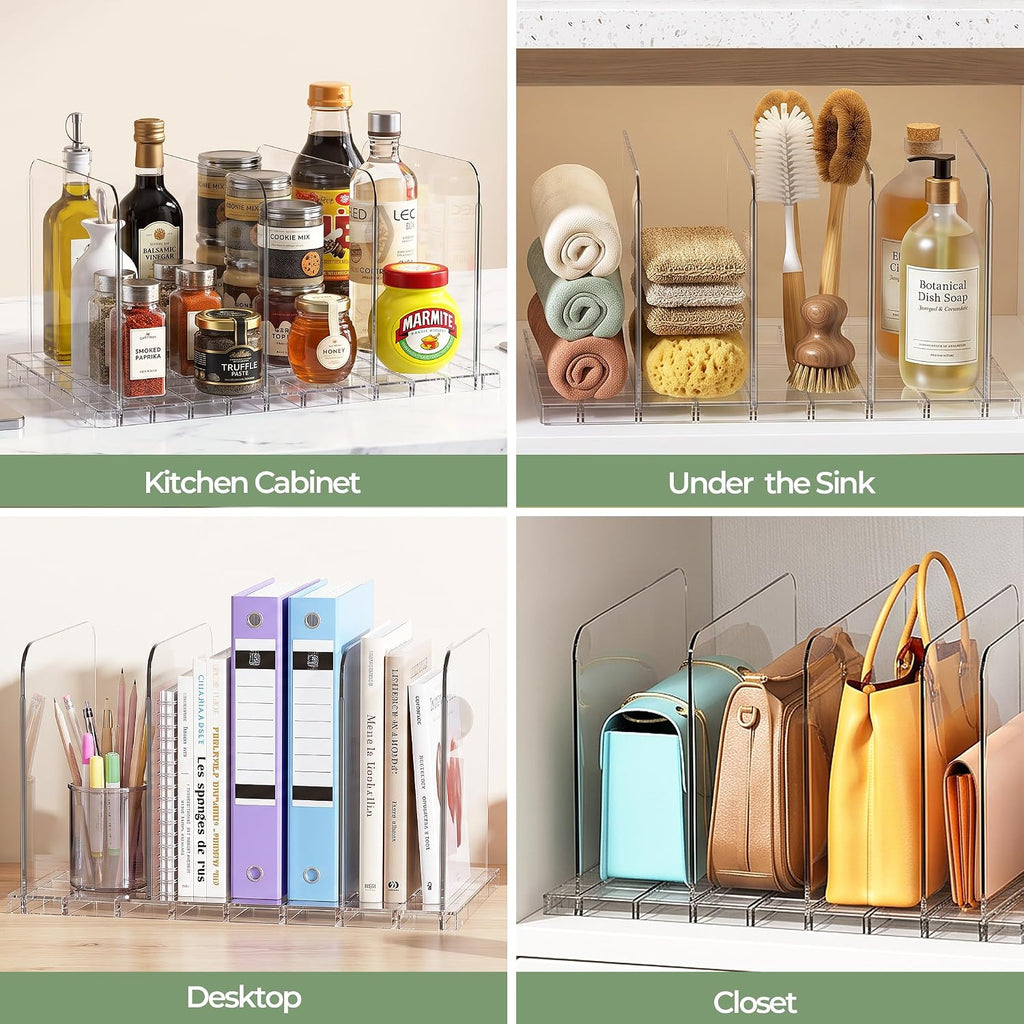 Yecaye Purse Organizer for Closet, Holds 24 Bags, Clear Acrylic Adjustable Shelf Dividers, Stackable Handbag Storage, Keep Bags Upright for Clutch Wallet Pocketbook, Bookshelf Bedroom Office, 6 Pack