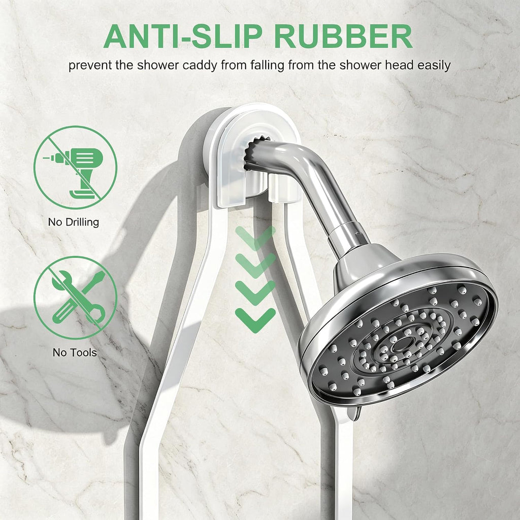 White Shower Caddy Hanging,White Rustproof Anti-Swing Shower Organizer