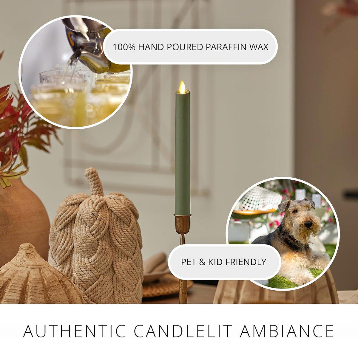 Luminara - Taper Candle Holder Compatible with Luminara Flickering Moving Flame Battery Operated Taper Candles Décor & Gift - Elegant Wrought Iron, Antique Brass (3.1” x 10.25”)
