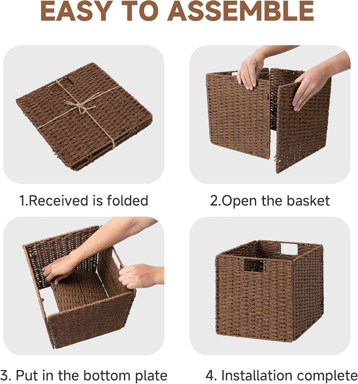 StorageWorks 13 inch Cube Storage Bins, Wicker Baskets for Storage, Brown