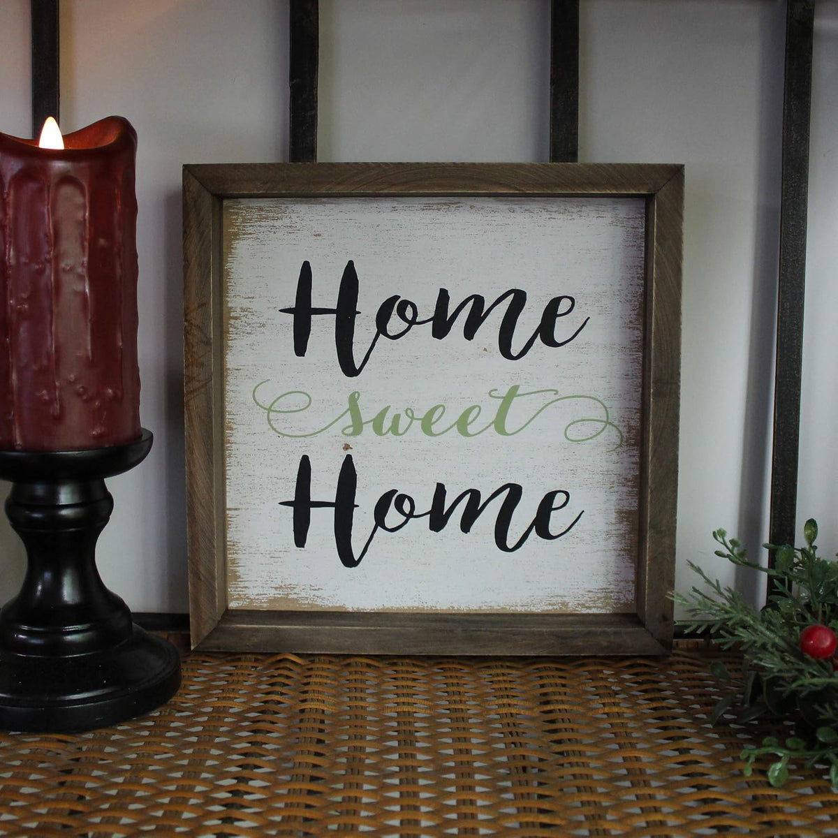 CVHOMEDECO. Primitives Distressed Home sweet Home Shadow Box Frame Wall Mounted Hanging Decor Art, 9-3/4 x 9-3/4 Inch