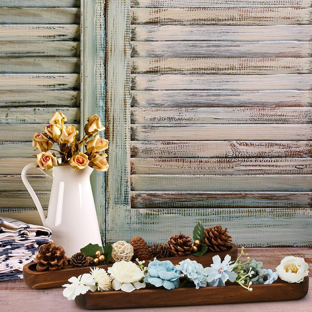 Thyle 8 Set Wooden Dough Bowls Decor 12 x 1.8 x 1 Inch Rustic Long Wood Trays Decorative Wooden Bowls Vintage Wood Trays Entry Table Decor for DIY Farmhouse Home Table Centerpiece Decoration
