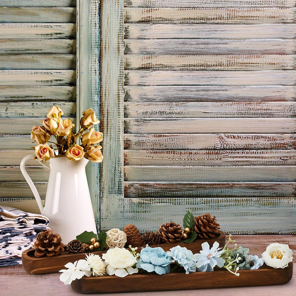 Thyle 8 Set Wooden Dough Bowls Decor 12 x 1.8 x 1 Inch Rustic Long Wood Trays Decorative Wooden Bowls Vintage Wood Trays Entry Table Decor for DIY Farmhouse Home Table Centerpiece Decoration