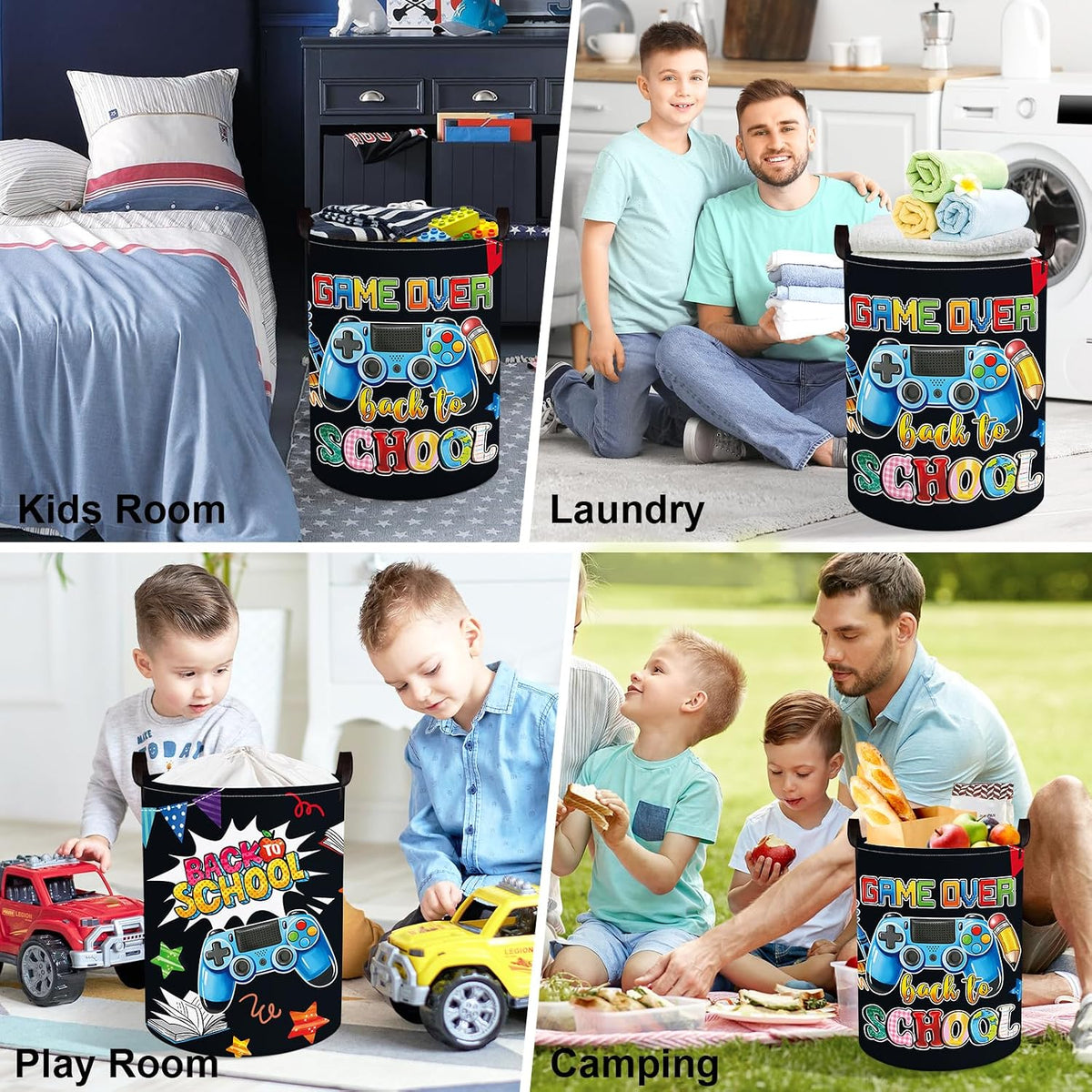Clastyle Video Game Kid Storage Basket Foldable Boy Laundry Hamper, 36L