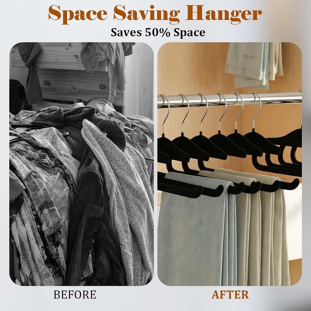 Velvet Pants Hangers,10 Pack Non Slip Space Saving Clothes Hanger, Heavy Duty Pants Hangers for Closet for Pants Jeans Skirts Tank Top Towel(Black)