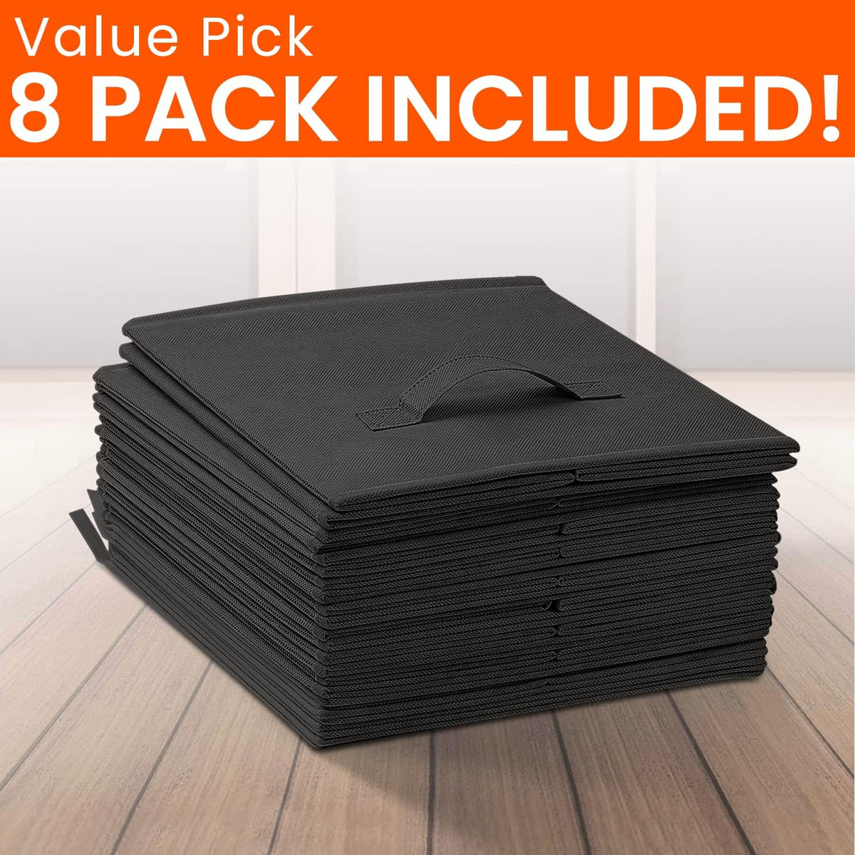 Criusia Large Storage Cubes - 13 Inch Heavy Duty Fabric Storage Bins for Shelves Closet, Cube Organizer - 8 Pack Collapsible Cube Storage Bins Baskets for Organizing Clothes Blankets Toys (Black)
