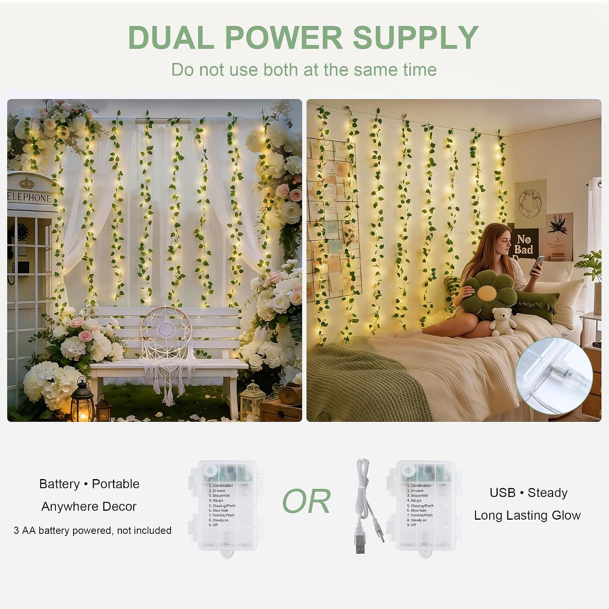 JMEXSUSS 200 LED Vine Lights, Pothos Vines with Fairy Lights Curtain