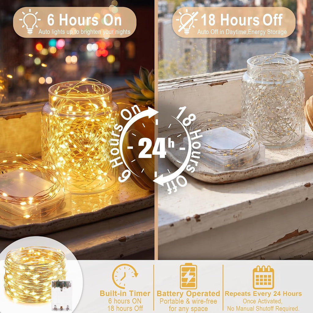 Adamonda 4 Pack Twinkle Fairy Lights Battery Operated,80FT Total (20FT per Strand), 240 Mini LEDs, IP65 Waterproof String Lights for Bedroom Christmas Party Indoor & Outdoor Decoration(Warm White)