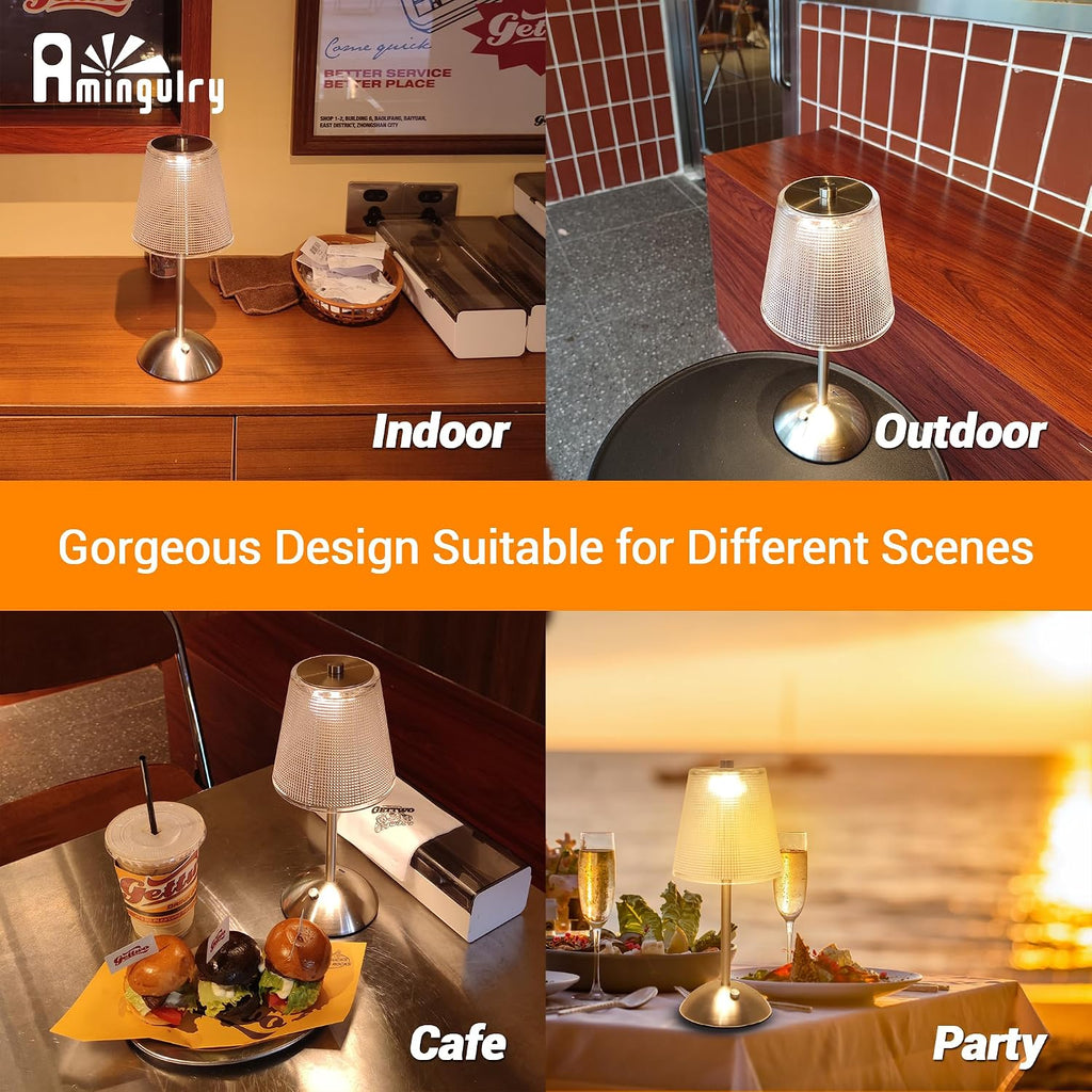 Cordless Rechargeable Metal Table Lamp, Cube Shade, Nickel