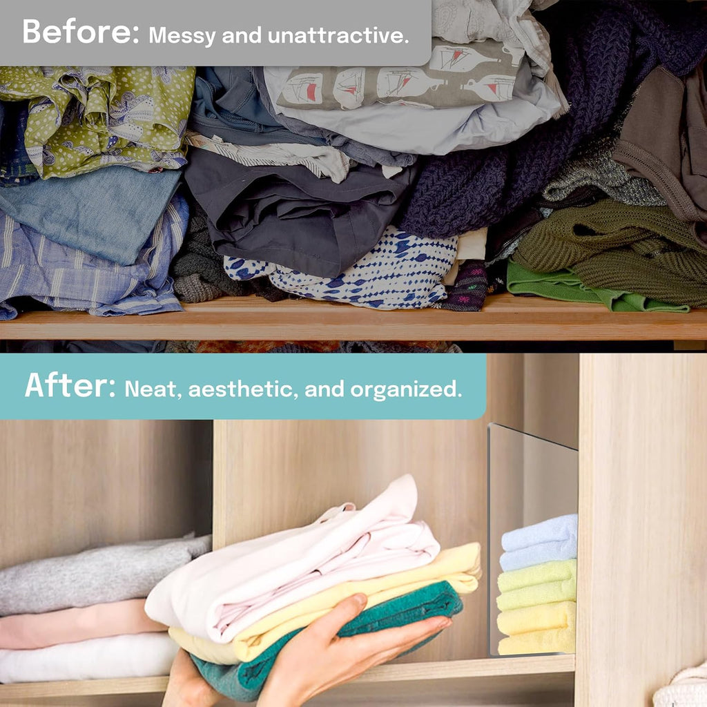 OKPOW Acrylic Shelf Dividers for Closet Organization: 12" Tall x 10" Deep Durable Clear Shelves Separators for Clothing Adjustable 12 Pack