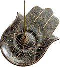 Ceramic Hamsa Hand Incense Holder - 2 in 1 Brass Incense Holder for Sticks and Coil Incense- Zen Decor with Hand of Fatima Design Protection from Evil - 6.2" L X 4.5" W (Black)