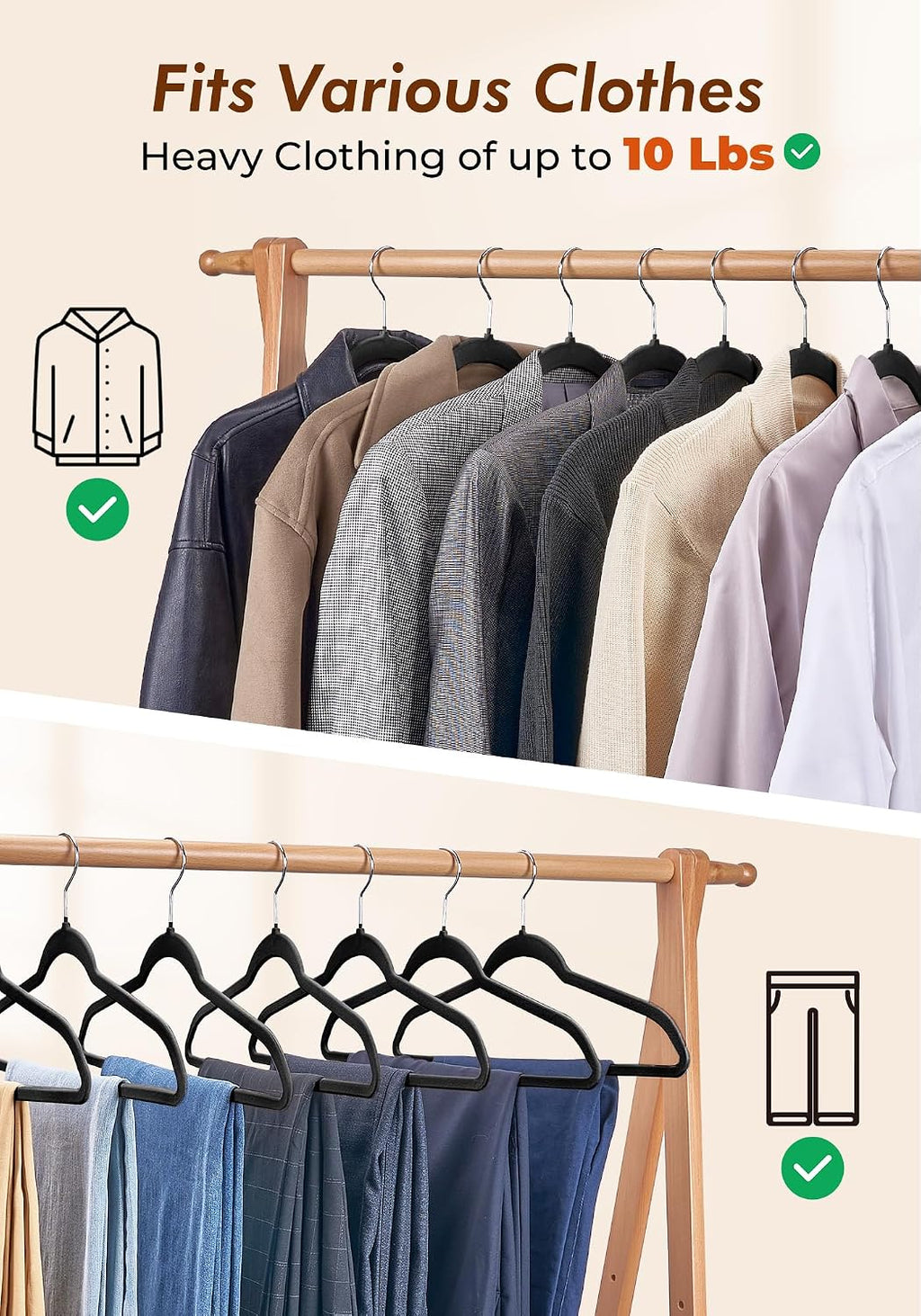 HOUSE DAY Black Velvet Hangers 50 Pack - Non Slip Felt Hangers, No Wrinkles
