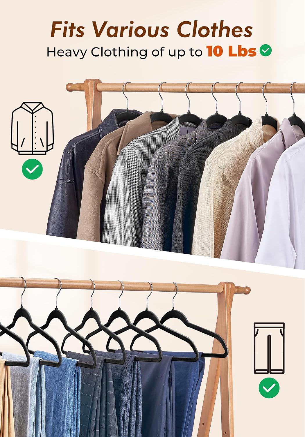 HOUSE DAY Black Velvet Hangers 50 Pack - Non Slip Felt Hangers, No Wrinkles