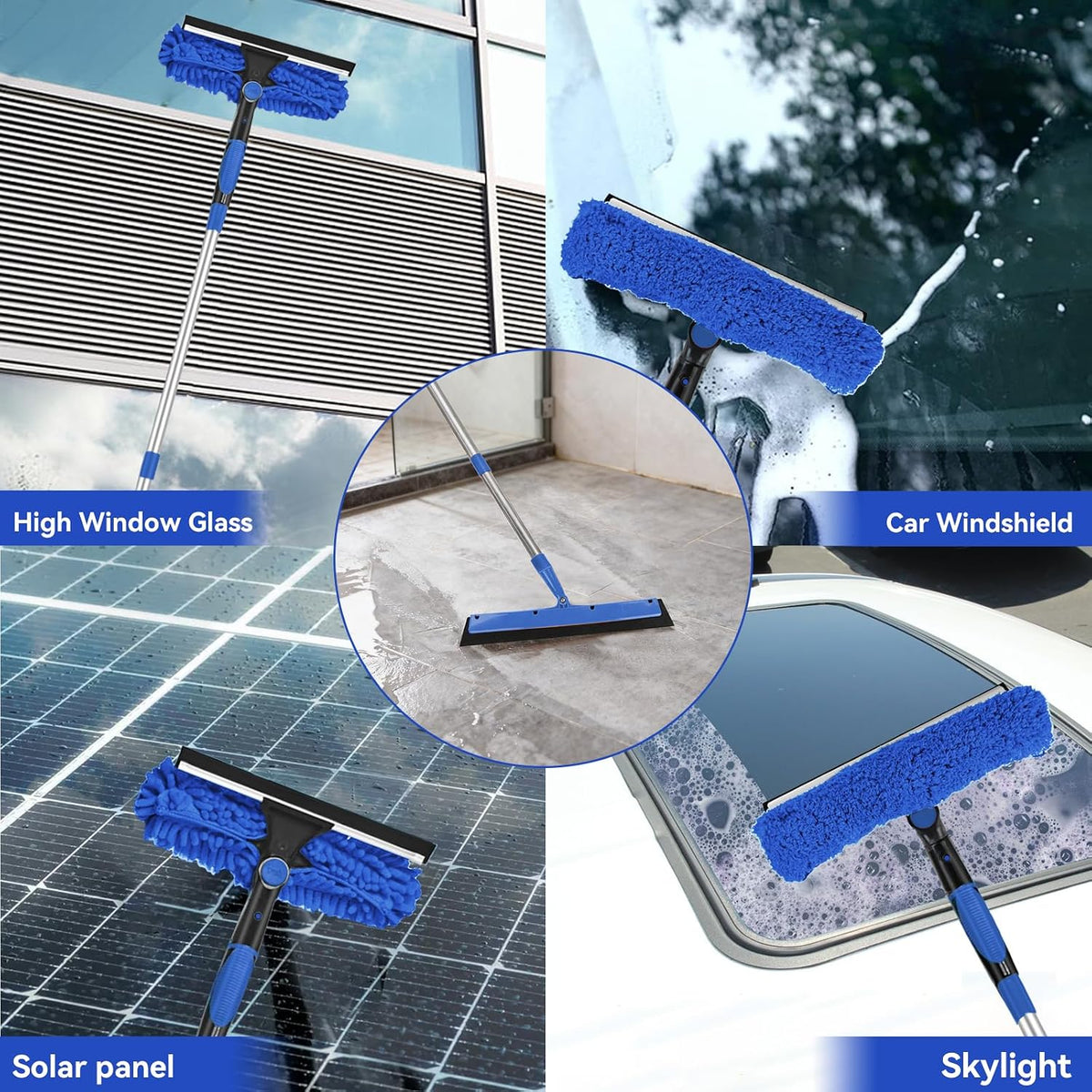 Window Washing Kit with Extension Pole: 3 in 1 Window Squeegee 20+ Ft Reach
