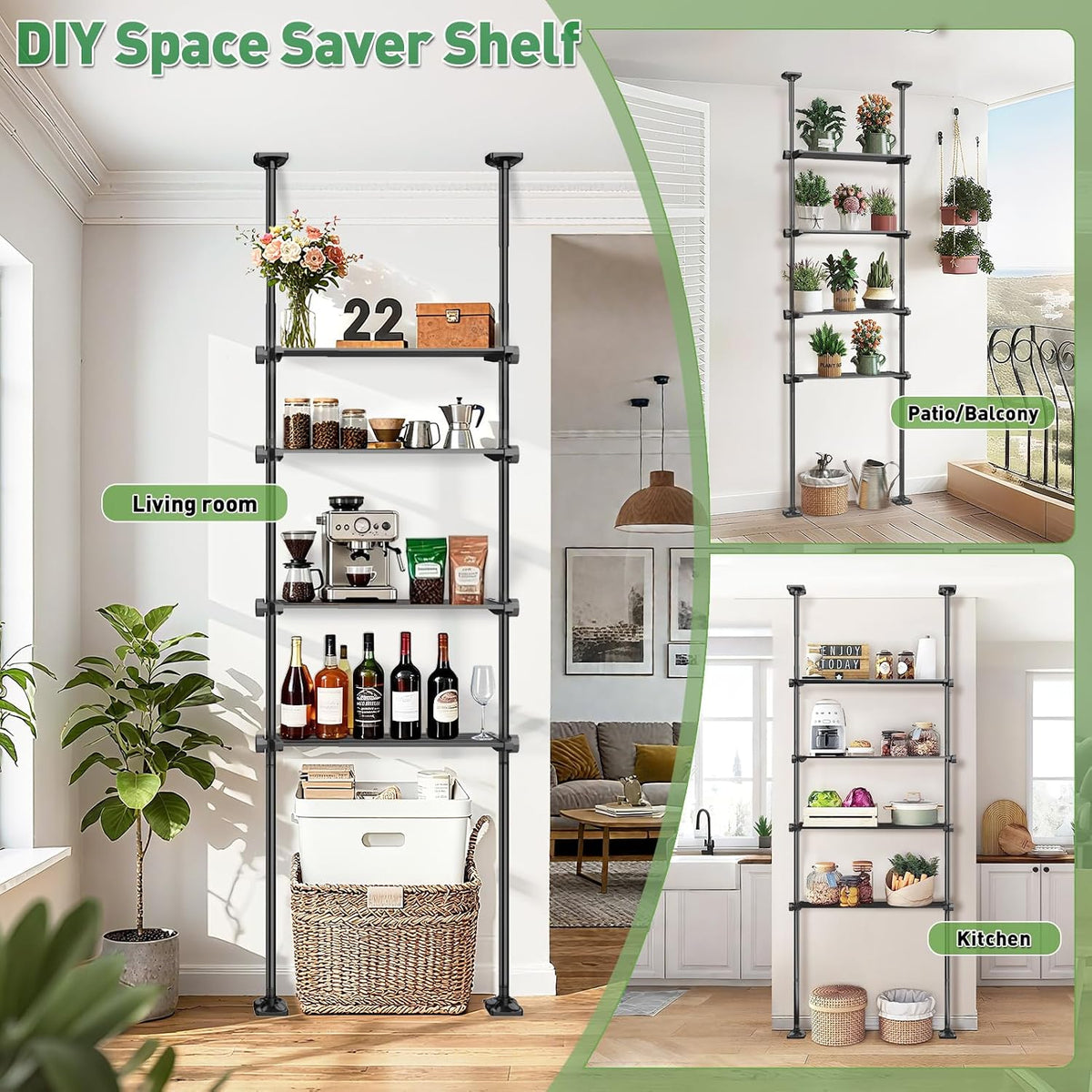 SUNALLY Over The Toilet Storage Shelf, Over Toilet Bathroom Organizer,Black
