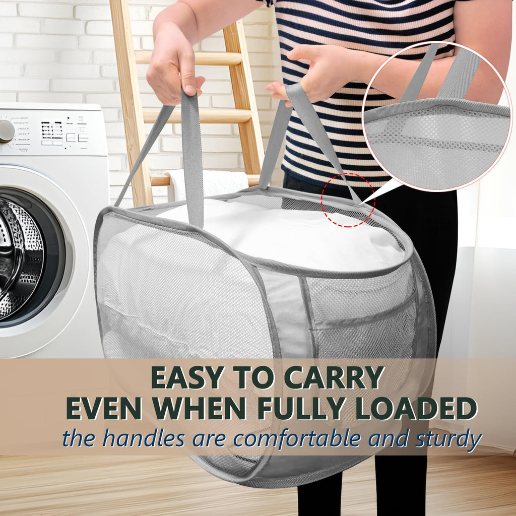 Collapsible Laundry Hamper Basket,Pop Up Mesh Foldable Bag for Laundry Room
