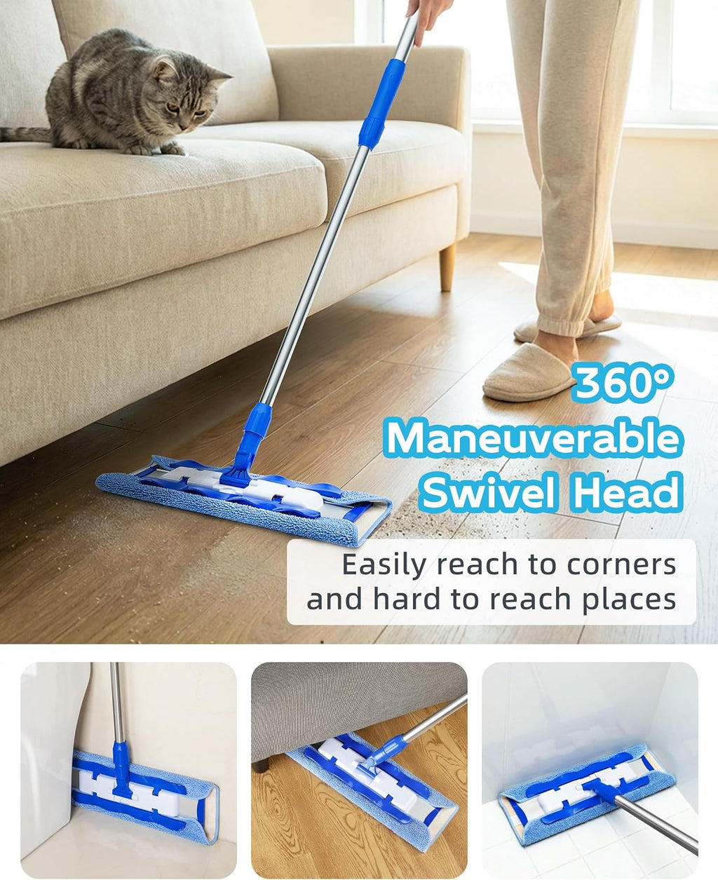 MR.SIGA Professional Microfiber Mop for Hardwood, Laminate Floor Cleaning