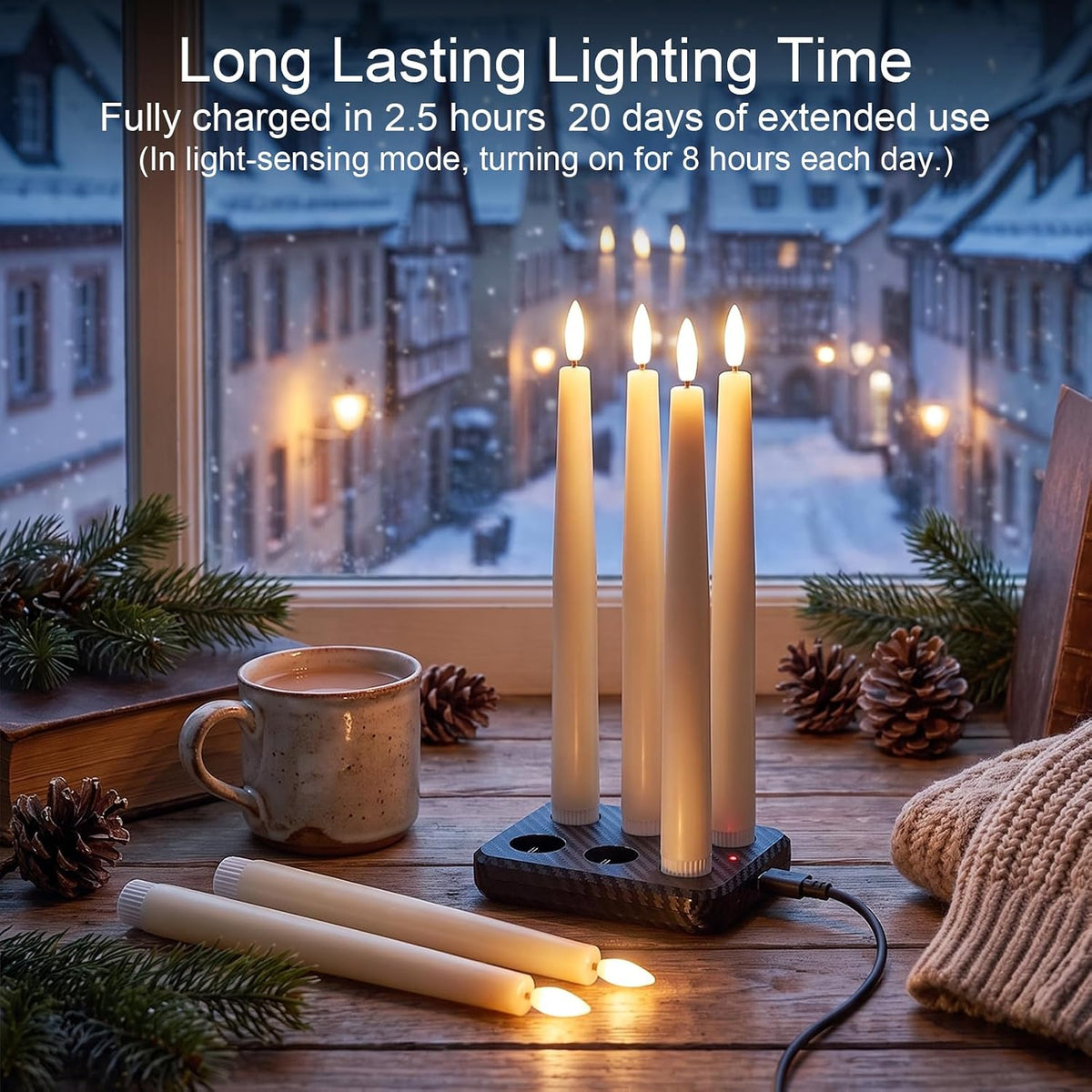 GenSwin Rechargeable Window Candles Sensor Dusk to Dawn with Charging Base