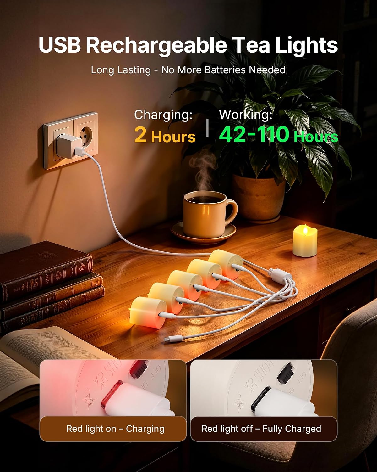 PChero Rechargeable Tea Lights with Remote, 6 Pack Flameless LED Candles