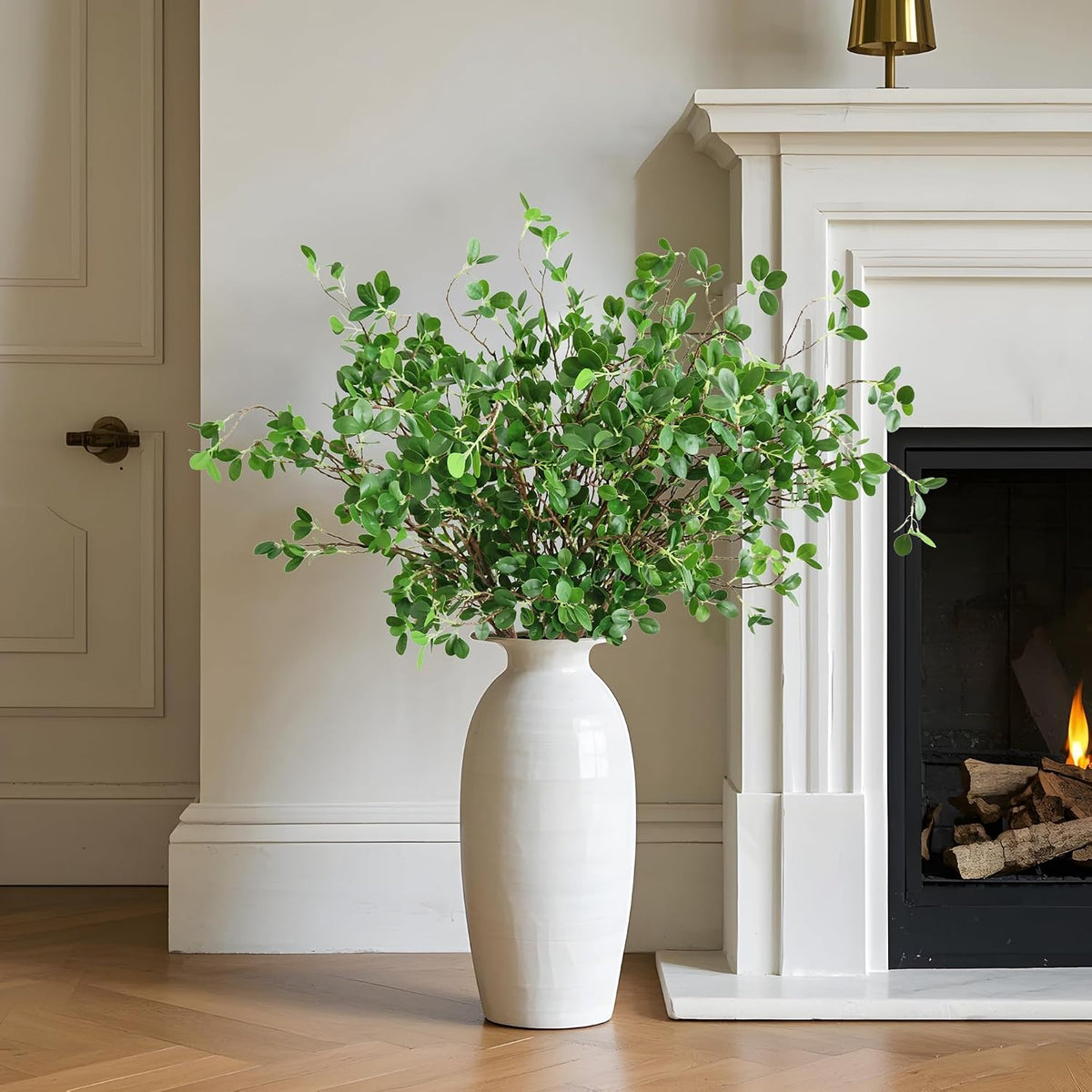Htmeing Artificial Eucalyptus Green Branches with Leaves Faux Long Stems Fake Greenery Plants Ficus Twigs for Home Office Shop Farmhouse Decoration 110cm/43 (5 PCS)